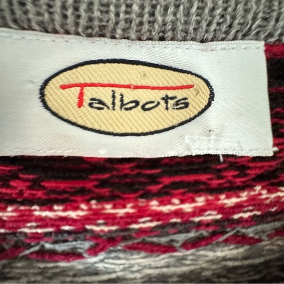 Talbots Fair Isle Cardigan Sweater Red Gray Black Knit Button Front cabincore - Picture 3 of 5